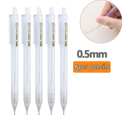 5pcs Automatic Pencils 0.5mm For Exam Matted With Transparent Holder 2b Lead Writing Stationery Back To School