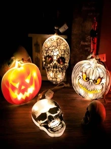 1pc New Halloween Skull Skeleton Led Pumpkin Lamp For Bedroom, Party, Bar, Window Decoration Halloween Decoration Room Decor Halloween Garden Decor For Gift Fairy Holiday Decor Festival Decor - Yellow - View 3