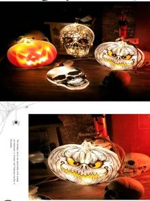 1pc New Halloween Skull Skeleton Led Pumpkin Lamp For Bedroom, Party, Bar, Window Decoration Halloween Decoration Room Decor Halloween Garden Decor For Gift Fairy Holiday Decor Festival Decor - Yellow - View 9
