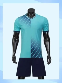 Conjunto De Camiseta De Fútbol Verde Para Hombres, Traje Deportivo Y Chándal - Azul Cadete - Ver 4