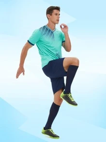 Conjunto De Camiseta De Fútbol Verde Para Hombres, Traje Deportivo Y Chándal - Azul Cadete - Ver 1