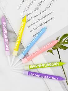 6pcs Assorted Candy Color Happy Birthday Print Candles For Birthday Party Cake Decorations