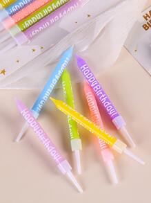 6pcs Assorted Candy Color Happy Birthday Print Candles For Birthday Party Cake Decorations