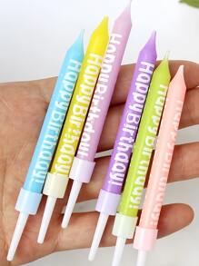 6pcs Assorted Candy Color Happy Birthday Print Candles For Birthday Party Cake Decorations
