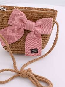 1 Peça Nova Bolsa De Palha Para Meninas Com Decoração De Laço Adequada Para Uso Diário