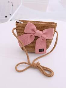 1 Peça Nova Bolsa De Palha Para Meninas Com Decoração De Laço Adequada Para Uso Diário