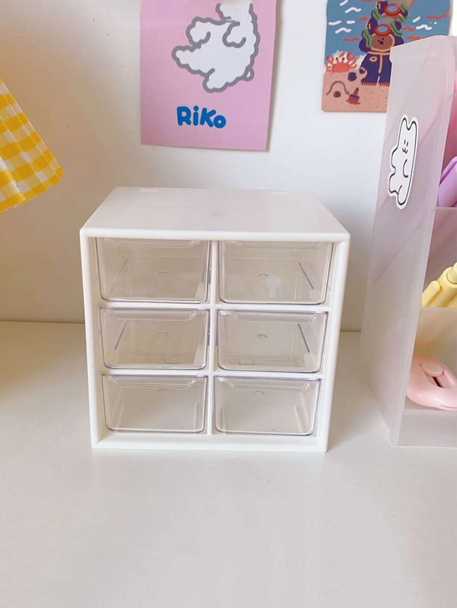 1pc HeartShaped Desktop Six Grids DustProof Drawer Storage Box For