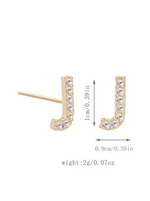 1雙精美微鑲嵌方晶鋯石字母耳環,小時髦配件適合男人及女人,完美適用於日常穿著,聖誕禮品,情人節禮品