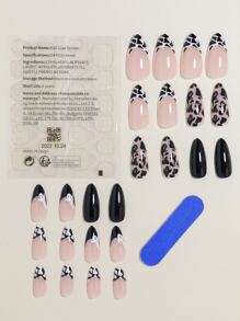 VV MEI JIA ER 自貼美甲中長款自然裸色底蜘蛛網和黑色法式設計假指甲尖甲杏仁形全覆蓋假指甲，適用於女性和女孩派對美甲裝飾，24片和1張膠帶和1個指甲文件，美甲工具 - 彩色 - 查看 4