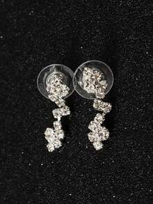 1pc Women's Rhinestone Necklace With 1 Pair Rhinestone Earrings Set Suitable For Wedding, Party And Gathering Halloween - Silver - View 5