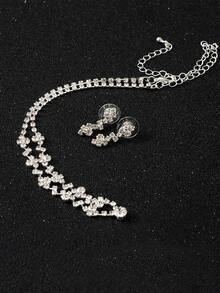 1pc Women's Rhinestone Necklace With 1 Pair Rhinestone Earrings Set Suitable For Wedding, Party And Gathering Halloween - Silver - View 3