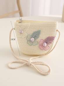 1pc Girls' New Cartoon Clover Design Straw Woven Princess Handbag, Cute For Daily Use - White - View 2