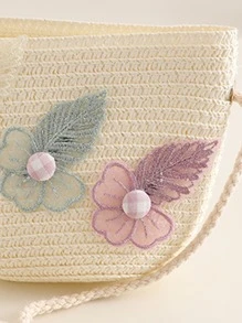 1pc Girls' New Cartoon Clover Design Straw Woven Princess Handbag, Cute For Daily Use - White - View 5