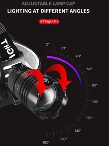 jihuo Led可重複使用頭燈,頭燈xhp70超亮90000高流明,4種模式,連電池,可縮放,防水頭燈,適用於露營,狩獵,跑步,釣魚,騎自行車 - 黑色 - 查看 3