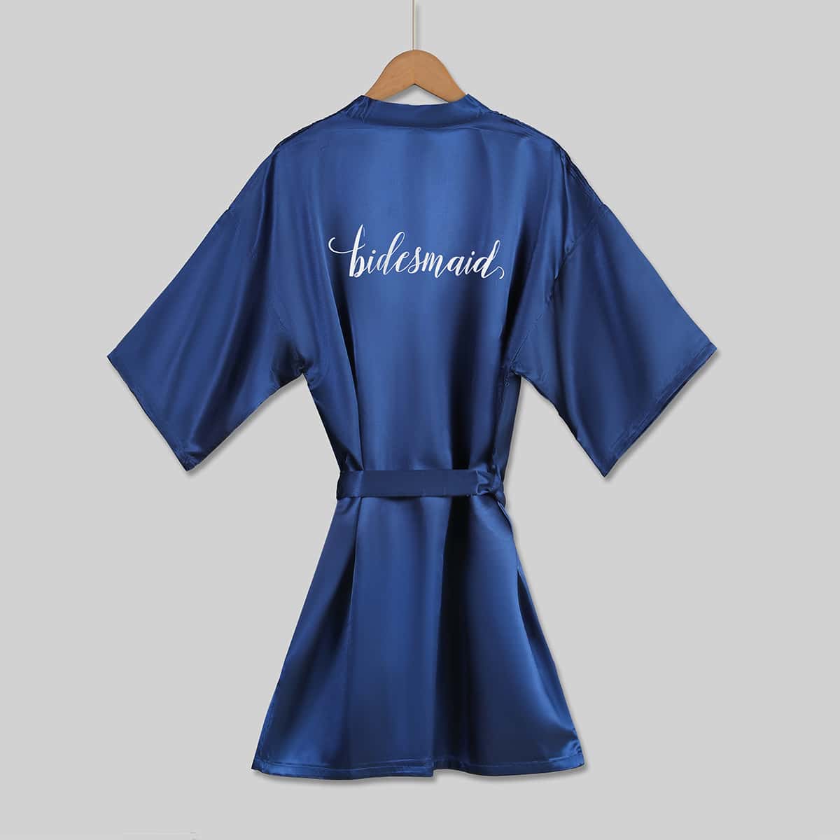 1pc Bridesmaid Printed Faux Silk Satin Short Kimono Robe - Blue - View 1