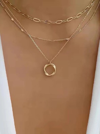 Multi-Layered Chain Circle Pendant Necklace Boho Halloween