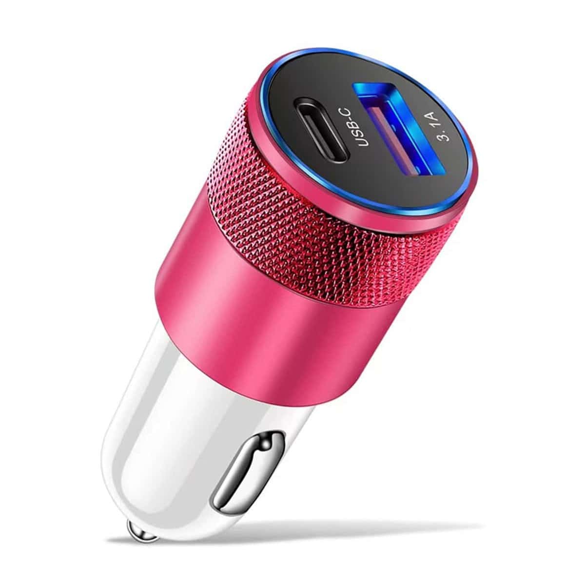 Cargador de coche 3.1a PD, Rosa Blanco - Rosa - Añade 1