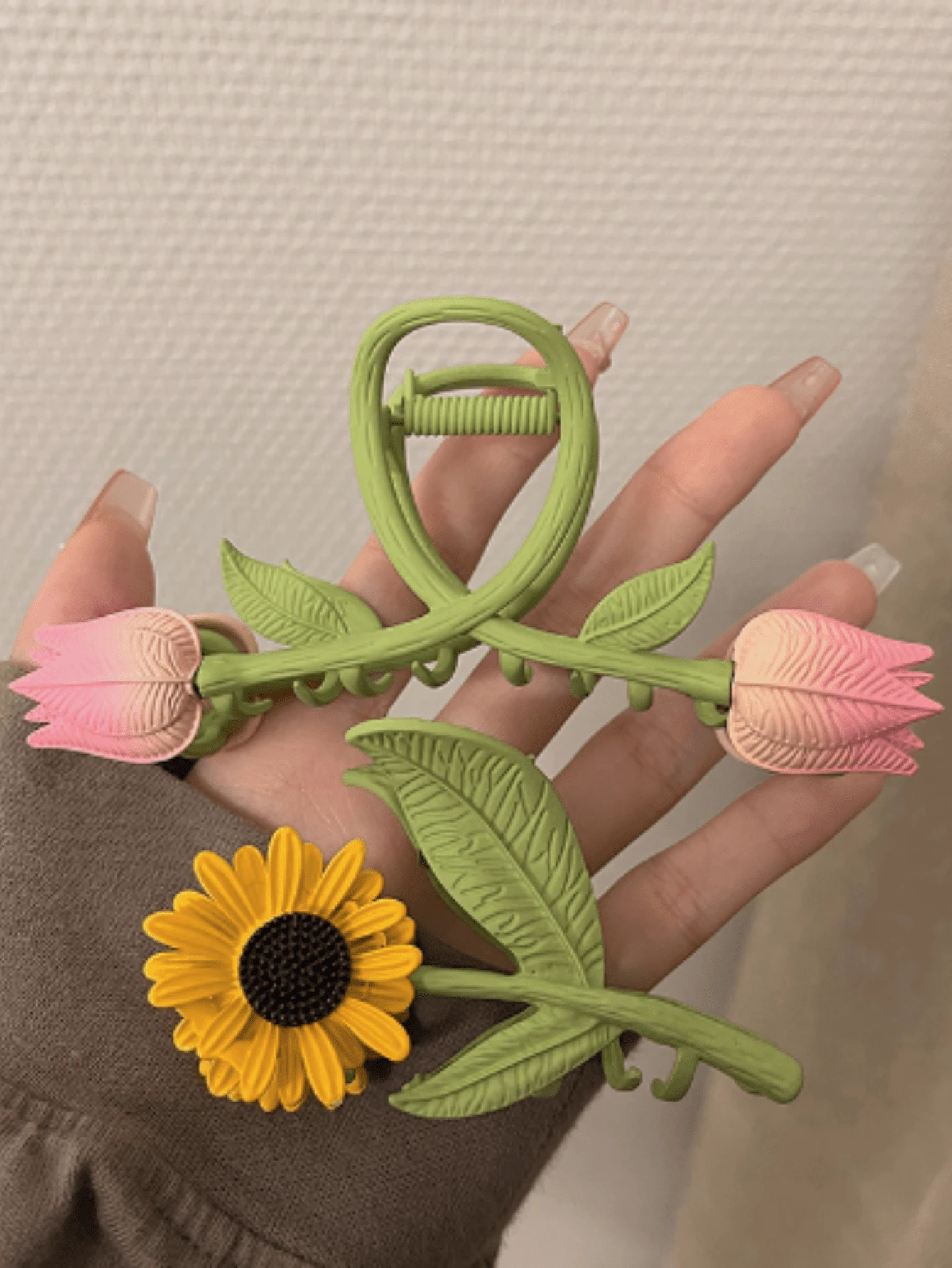 2个/套 时尚向日葵郁金香花形金属彩绘发爪夹,适合女性日常佩戴,波西米亚风,情人节礼物,发饰,发夹,发卡,发饰夹,发饰夹,校园用品,大学秋冬季发夹,适合度假装扮,夏季度假发夹,节日,派对发夹 - 彩色 - 查看 1