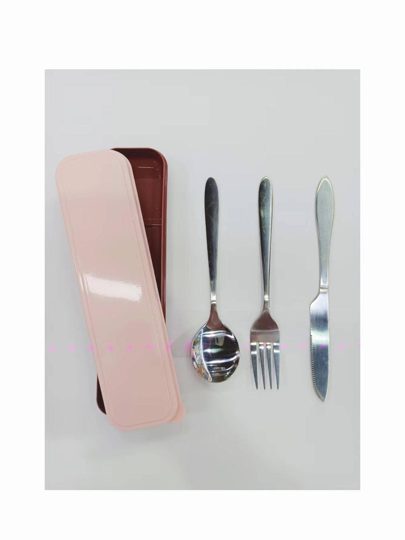 Stainless Steel Portable Cutlery Set, Including Fork, Spoon And Knife, 3pcs Red & White - Red and White - View 1