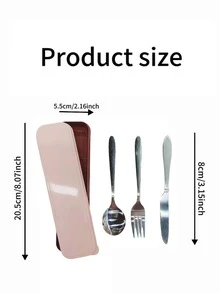 Stainless Steel Portable Cutlery Set, Including Fork, Spoon And Knife, 3pcs Red & White - Red and White - View 2