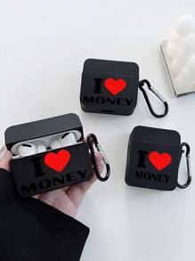 Funda con diseño de letra y corazón compatible con AirPods - Negro - Ver 2