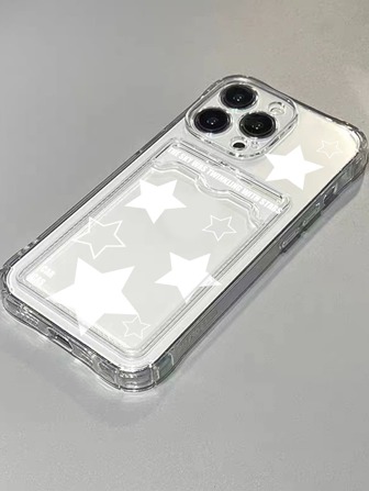 XAF 2000s Fashion Star Pattern Clear Card Slot Phone Case Compatible With IPhone15/15Plus/15Pro/15Promax Waterproof Shockproof Anti-Fall Scratch Resistant