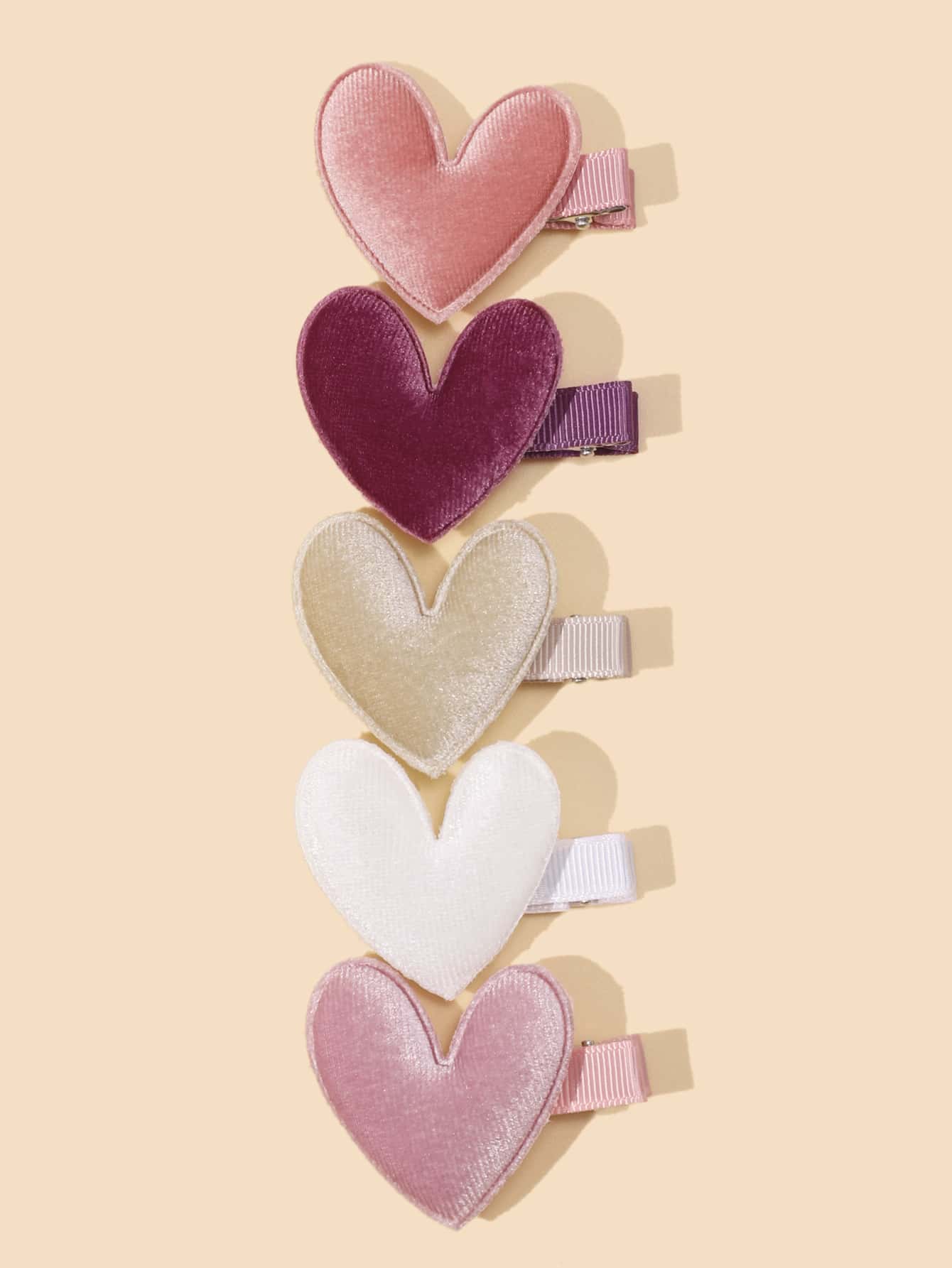 5 sztuk/zestaw Urocze pluszowe spinki do włosów w kształcie serca dla dziewczynek, odpowiednie do codziennego użytku (wiek 2-14 lat) Miłość Walentynki - Wielokolorowe - Zobacz 1