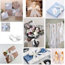 聚酯緞帶1卷，用於禮盒、優惠盒、蛋糕盒、花卉裝飾（機器染色，略有色差） - 白色 - 查看 3