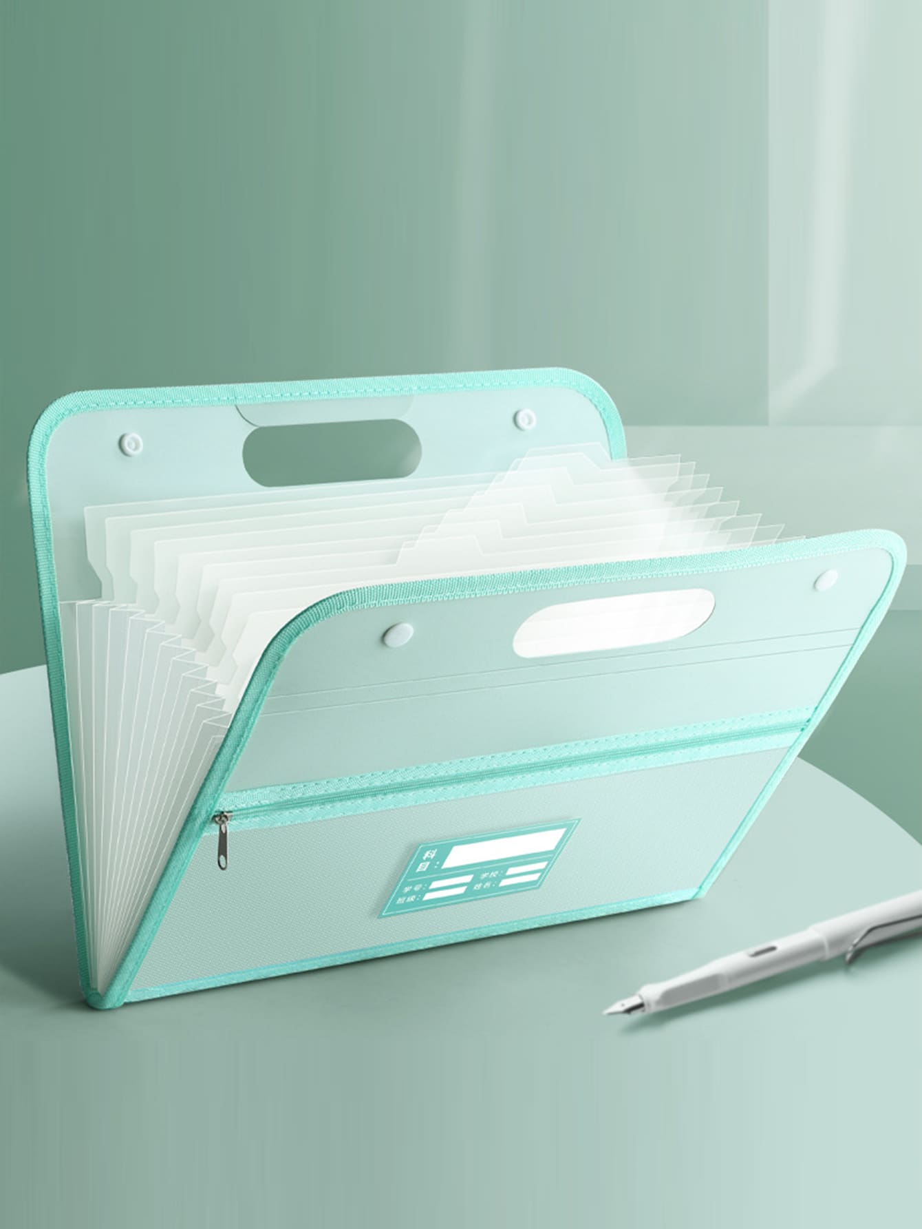 A4 File Folder Organizer Accordion Bag, Handheld And Multilayered With Large Capacity For Sorting And Storing Papers - Green - View 1