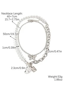 2pcs Butterfly Charm Necklace - Silver - View 4