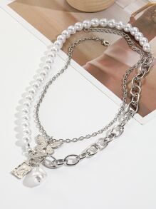 2pcs Butterfly Charm Necklace - Silver - View 1