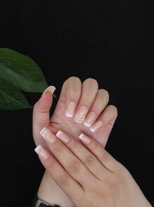 Instantly Upgrade Your Look With 24Pcs Long Square White French Striped Fake Nail & 1Pc Nail File & 1Sheet Tape Press On Nails Nail Supplies Nails - Multicolor - View 1