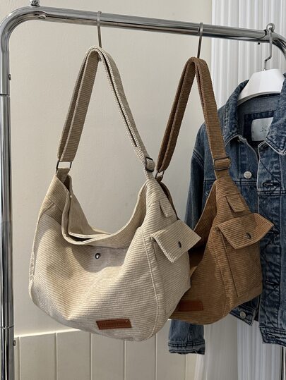 Large Capacity Corduroy College Style Sling Bag