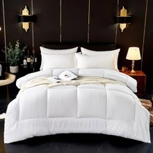 1pc White Square Quilted Comforter - White - View 1