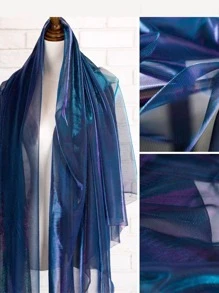 1pc Gradient Two-Color Mesh Fabric, Laser Texture See-Through Fabric Long Skirt Shawl Creative Handmade Fabric
