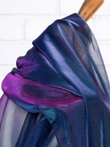 1pc Gradient Two-Color Mesh Fabric, Laser Texture See-Through Fabric Long Skirt Shawl Creative Handmade Fabric