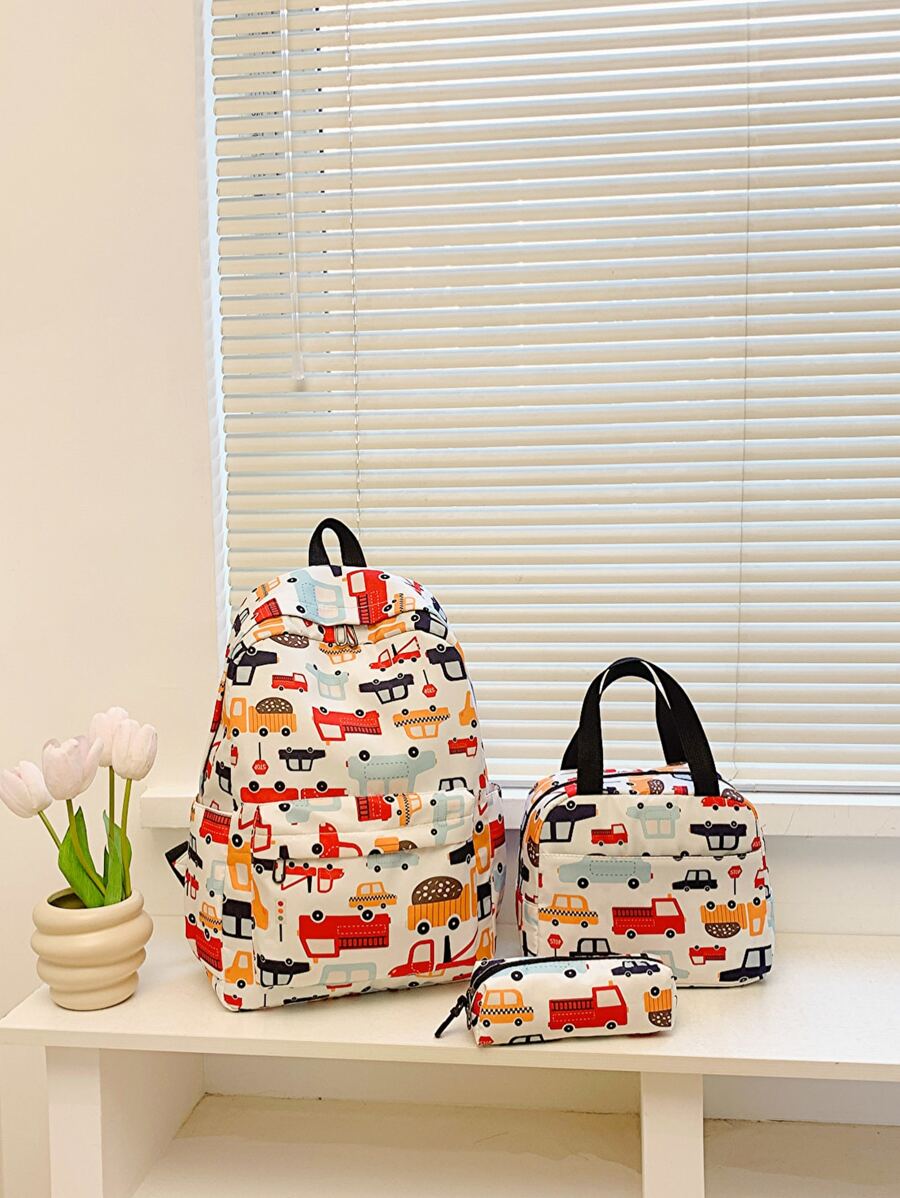 3pcs Set School Bags For Girls Schoolbag Large Capacity Boys Printing School Backpack Set Rucksack Bagpack Kids Cute Book Bags - Multicolor - View 1