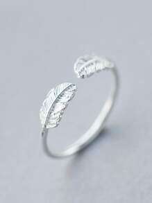 HuooNew 1pc Delicate 925 Sterling Silver Feather Ring, Adjustable Fit For Women Daily Wear - Silver - View 2
