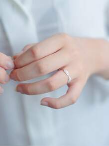 HuooNew 1pc Delicate 925 Sterling Silver Feather Ring, Adjustable Fit For Women Daily Wear - Silver - View 3