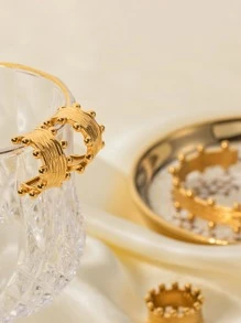 Uworld 1 Pieza Conjunto De Brazaletes De Acero Inoxidable Amplio Chapado En Oro Francés De Moda En Forma De Corona, Anillo, Pendientes Para Mujeres, Perfecta Para La Decoración De Fiestas, Múltiples Tamaños