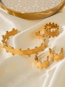 Uworld 1 Pieza Conjunto De Brazaletes De Acero Inoxidable Amplio Chapado En Oro Francés De Moda En Forma De Corona, Anillo, Pendientes Para Mujeres, Perfecta Para La Decoración De Fiestas, Múltiples Tamaños