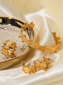 Uworld 1 Pieza Conjunto De Brazaletes De Acero Inoxidable Amplio Chapado En Oro Francés De Moda En Forma De Corona, Anillo, Pendientes Para Mujeres, Perfecta Para La Decoración De Fiestas, Múltiples Tamaños