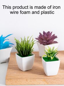 1盆人造盆栽，绿色仿真叶子，适用于家居装饰 - 綠色 - 查看 4