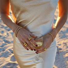 Chunky Gold Rings for Women Thick Dome Rings 18K Gold Plated Croissant Braided Twisted Stacking Round Signet Rings Jewelry Size 6-10 - Gold Gold Glossy Ring - View 3