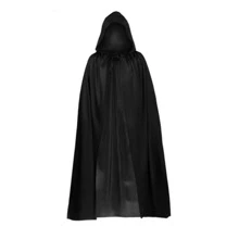 Single Layer Full Black Hooded Cloak Costume Halloween - Black - View 1