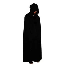 Single Layer Full Black Hooded Cloak Costume Halloween - Black - View 2