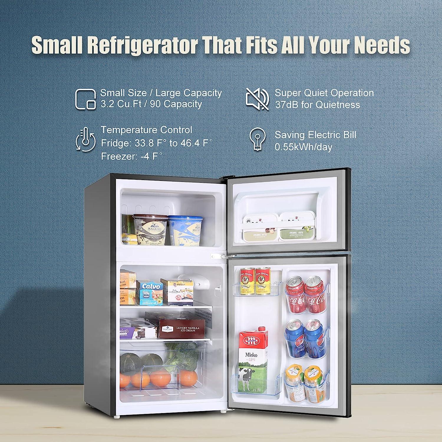 3.2 Cu.Ft Mini Fridge with Frezzer, Small Refrigerators, 2 Door Compact