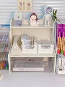 1入組雙層上調桌子收納架,檯面化妝品文具書收納適用於宿舍辦公室