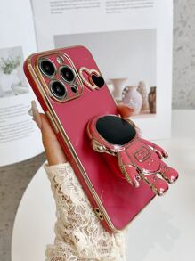 Funda de teléfono con baño de metal y diseño de astronauta, compatible con iPhone 15/15 Plus/15 Pro/15 Pro Max, versión internacional, no la versión nacional - Rojo - Ver 3