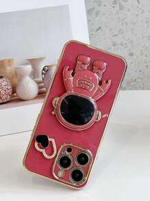 Funda de teléfono con baño de metal y diseño de astronauta, compatible con iPhone 15/15 Plus/15 Pro/15 Pro Max, versión internacional, no la versión nacional - Rojo - Ver 2